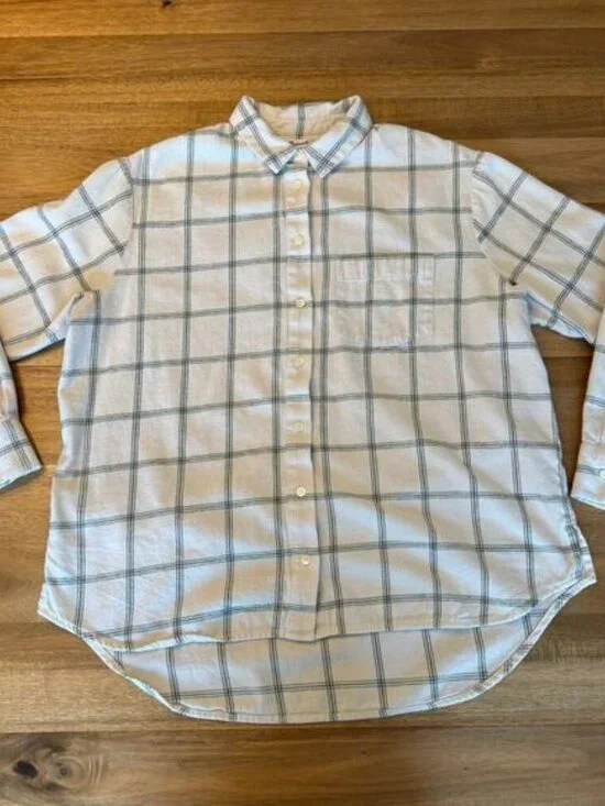 Madewell Plaid Button Down Shirt Window Pane Plaid Long Sleeve Medium Cream - Picture 11 of 14